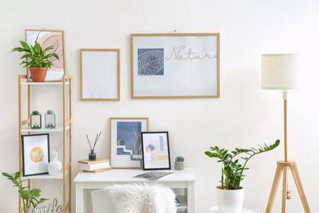 Interior of stylish room with modern workplace