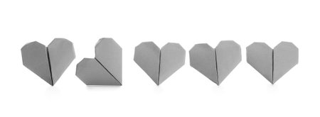 Origami hearts on white background. concept of uniquenessの写真素材