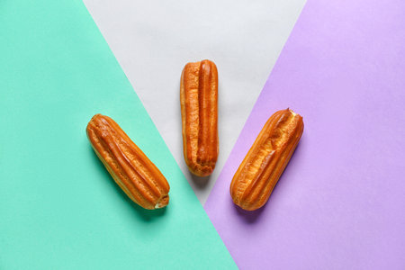 Sweet eclairs on color background