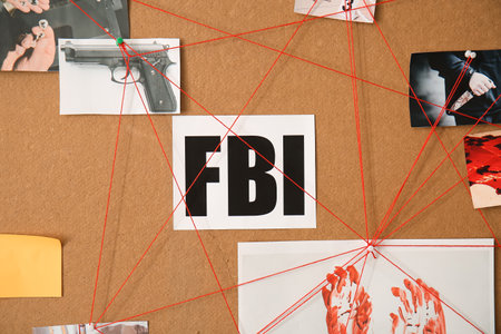 Crime board hanging on wall in FBI agent's office