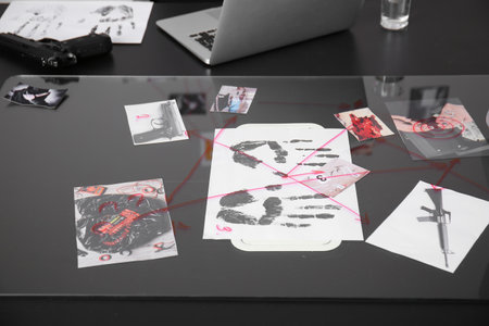 Workplace of FBI agent with crime boardの写真素材