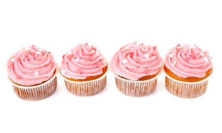 Tasty cupcakes for Valentine's Day on white backgroundの写真素材