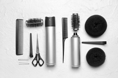 Hair sprays with accessories on white backgroundの写真素材