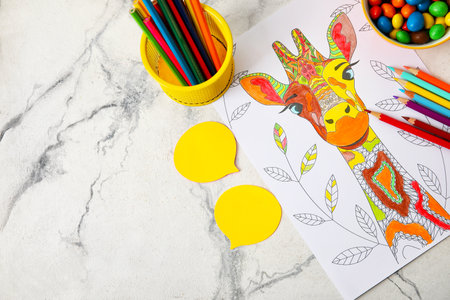 Composition with coloring picture on light backgroundの写真素材