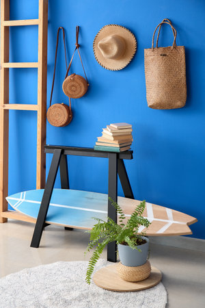 Interior of modern room with surfboardの写真素材