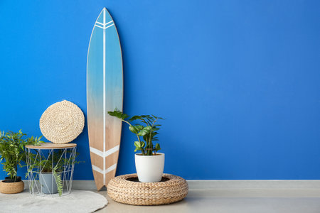 Interior of modern room with surfboardの写真素材