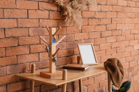 Stylish interior of modern room with key holderの写真素材