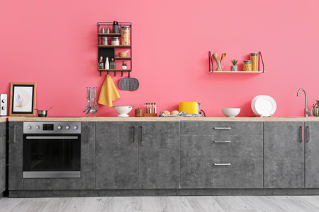 Stylish interior of modern kitchenの写真素材