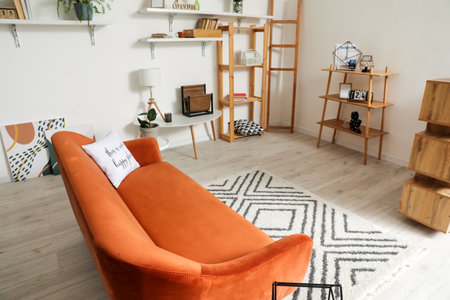 Stylish interior living room with comfortable sofa