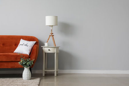 Stylish interior living room with comfortable sofaの写真素材