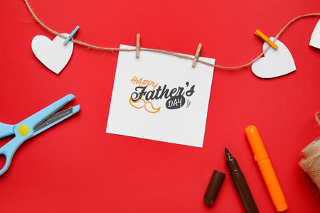 Greeting card for Father's Day celebration on color backgroundの写真素材