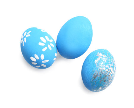 Beautiful Easter eggs on white backgroundの写真素材