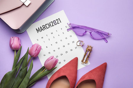 Beautiful composition for International Women's Day on color backgroundの写真素材