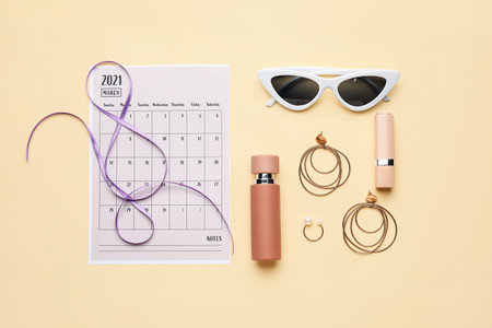 Beautiful composition for International Women's Day on color backgroundの写真素材