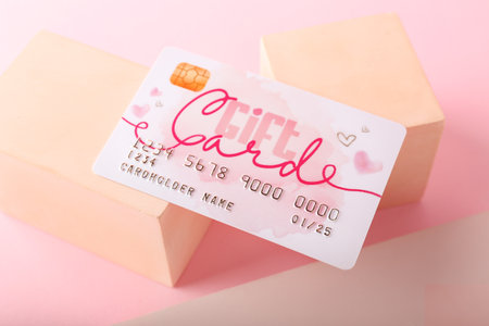 Gift card on color background, closeupの写真素材