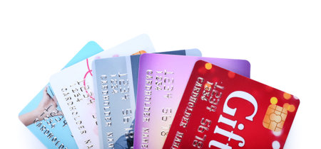 Gift cards on white backgroundの写真素材