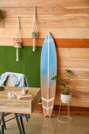 Interior of modern room with surfboardの写真素材