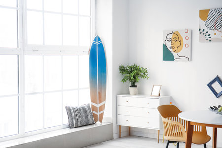 Interior of modern room with surfboardの写真素材
