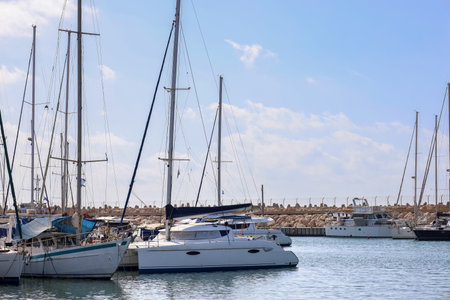 Modern yachts in sea resortの写真素材