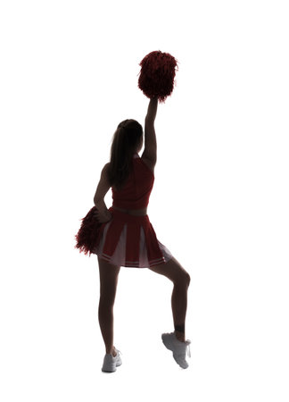 Silhouette of beautiful cheerleader on white backgroundの写真素材
