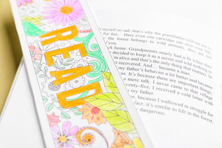 Cute bookmark with book, closeupの写真素材