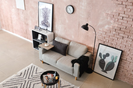 Interior of modern room with comfortable sofa