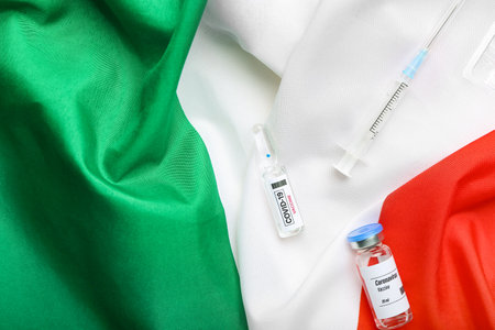 Vaccine for immunization against COVID-19 on flag of Mexicoの写真素材