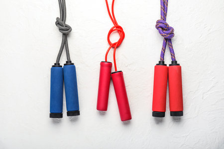 Skipping ropes on white backgroundの写真素材