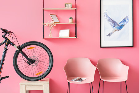 Bicycle in interior of stylish roomの写真素材