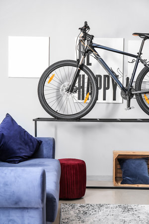 Bicycle in interior of stylish living roomの写真素材