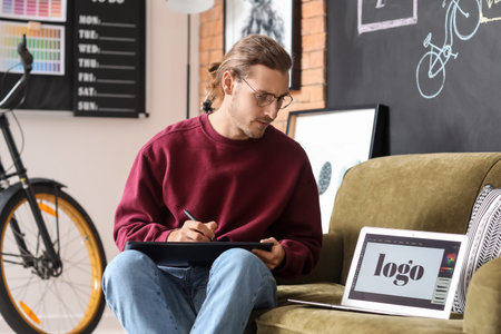 Young male designer working in officeの写真素材