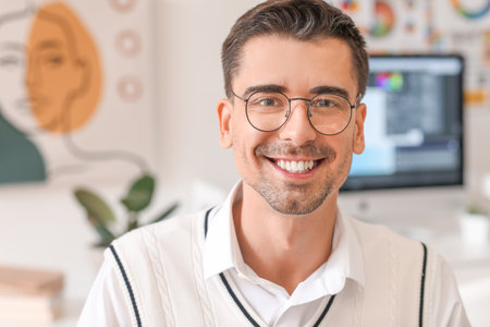 Portrait of male designer in officeの写真素材