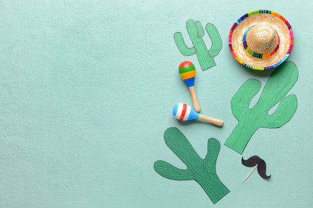 Composition with Mexican symbols on color background