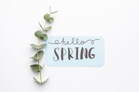 Card with text HELLO SPRING on white background