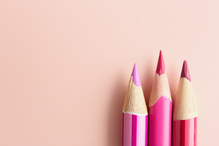 Pink pencils on color background, closeupの写真素材