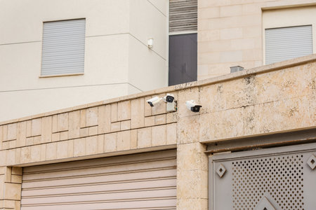 Building with security cameras in the city