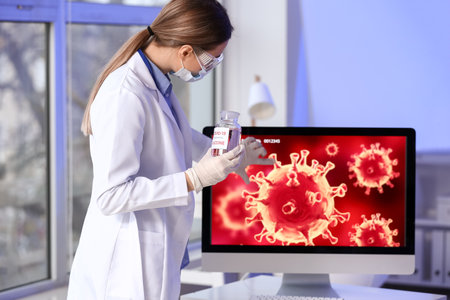 Scientist with covid-19 vaccine in laboratory