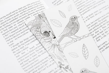 Book with cute bookmarks, closeupの写真素材