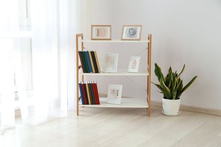 Interior of modern room with shelf unit