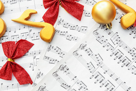 Christmas decor on note sheetsの写真素材