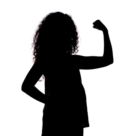 Silhouette of pregnant woman on white backgroundの写真素材