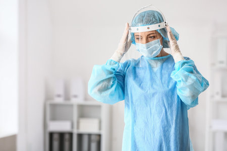 Portrait of female surgeon in clinicの写真素材
