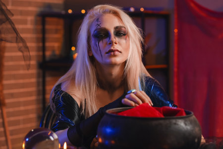 Witch performing black magic ritualの写真素材