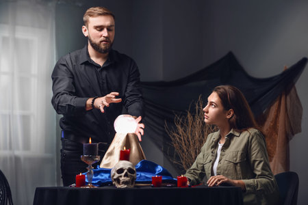 Clairvoyant telling client her futureの写真素材