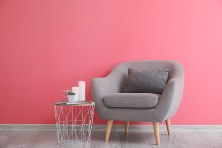 Interior of modern room with armchair and tableの写真素材