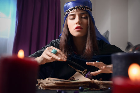 Female fortune teller reading futureの写真素材