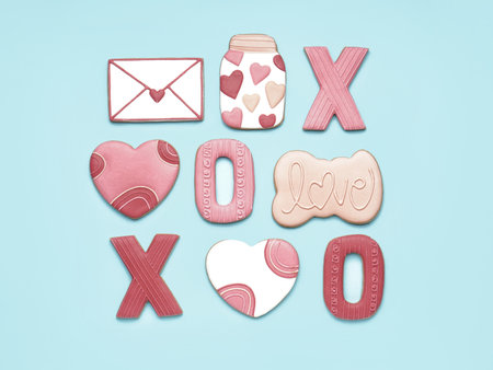 Set of sweet cookies for Valentine's Day celebration on color background