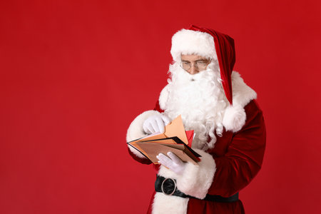 Santa Claus with letters on color backgroundの写真素材