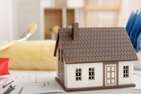 Model of new house on tableの写真素材