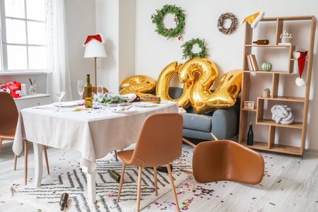 Interior of messy room after New Year partyの写真素材